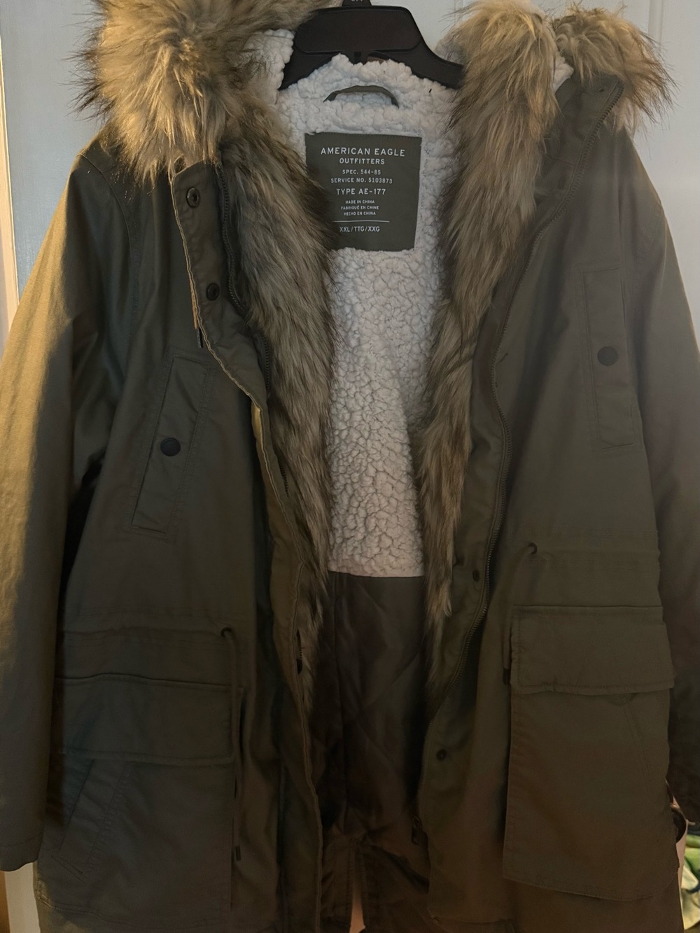 American Eagle Outfitters Olive Green Parka with Faux Fur Trim